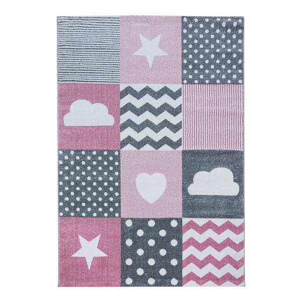 Tappeto per cameretta Kids Patchwork Polipropilene / Poliestere - Rosa - 80 x 150 cm