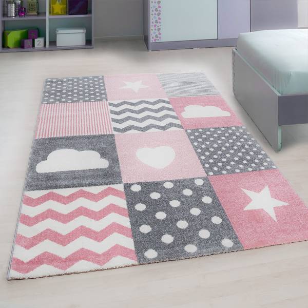 Tappeto per cameretta Kids Patchwork Polipropilene / Poliestere - Rosa - 80 x 150 cm