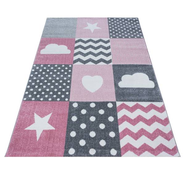 Tappeto per cameretta Kids Patchwork Polipropilene / Poliestere - Rosa - 80 x 150 cm
