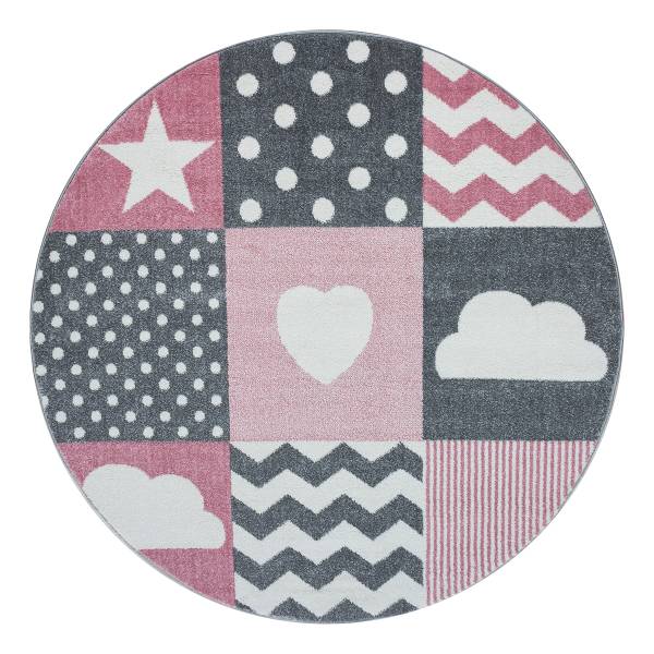 Kinderteppich Kids Patchwork rund Polypropylene / Polyester - Pink - Durchmesser: 120 cm