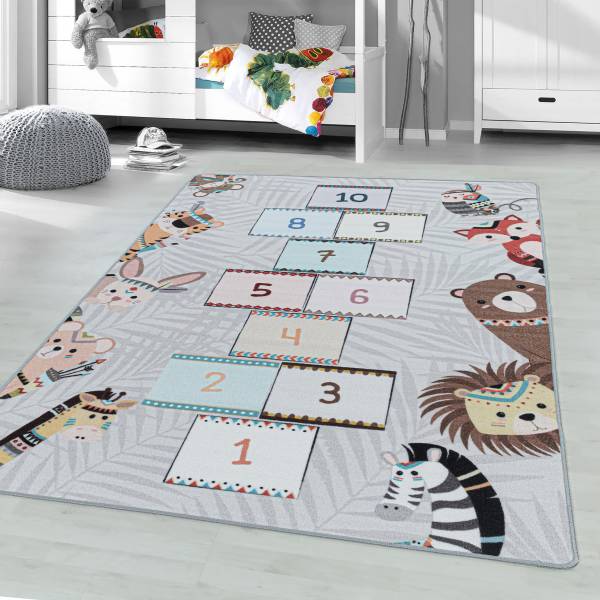 Tapis enfant Play marelle Polypropylène / Polyamide - Gris - 80 x 120 cm