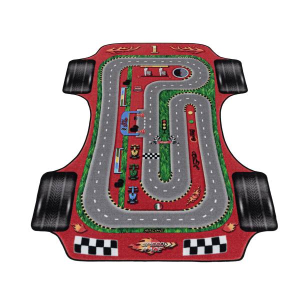Tapis enfant Play course automobile Polypropylène / Polyamide - Rouge - 80 x 120 cm
