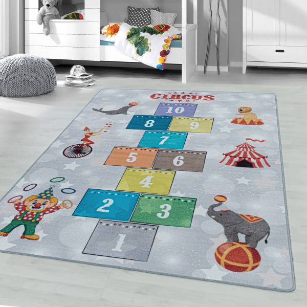 Kinderteppich Play Zirkus Polypropylene / Polyamide - Grau - 80 x 120 cm