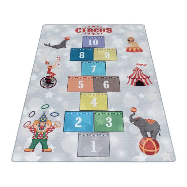 Kinderteppich Play Zirkus Polypropylene / Polyamide - Grau - 80 x 120 cm