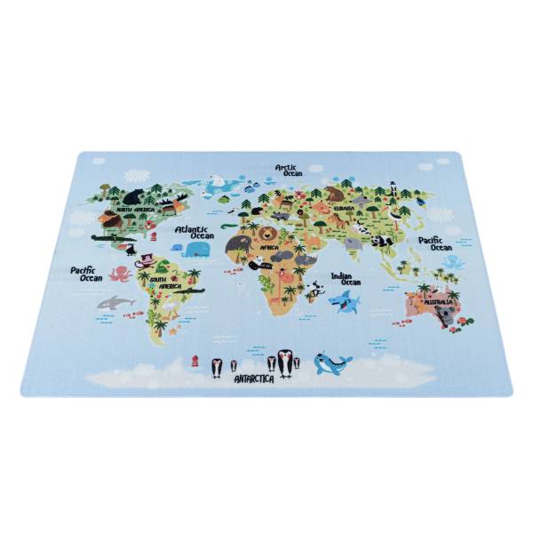 Kinderteppich Play Weltkarte Polypropylene / Polyamide - Blau - 80 x 120 cm
