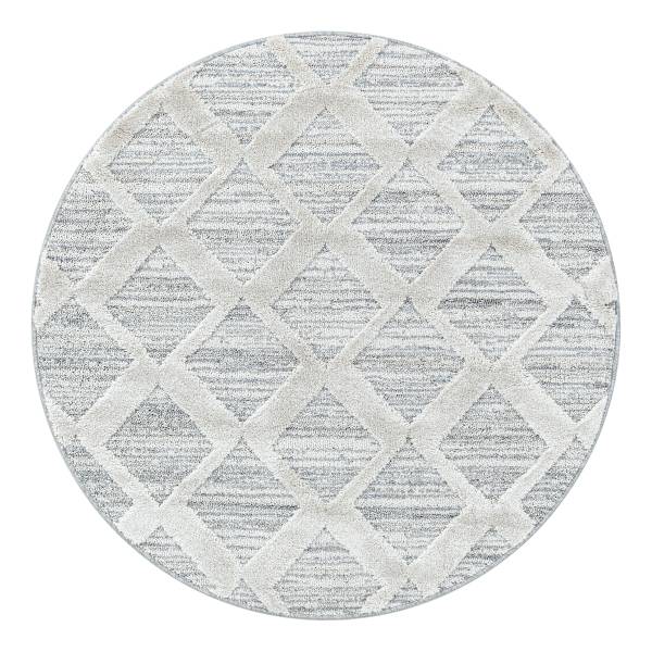 Tapis à poils longs rond Pisa - Type F Polypropylène / Polyester - Gris - Diamètre : 80 cm