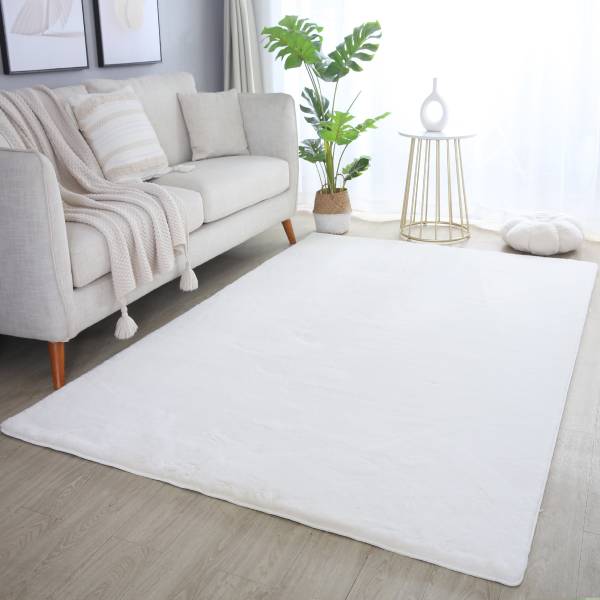 Tappeto a pelo corto Pouffy poliestere - Bianco crema - 140 x 200 cm