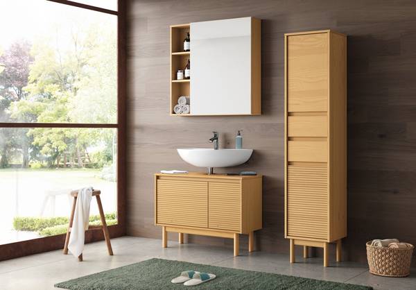 Massiver Waschbeckenunterschrank CAVA Pinie massiv - Pinie Natur