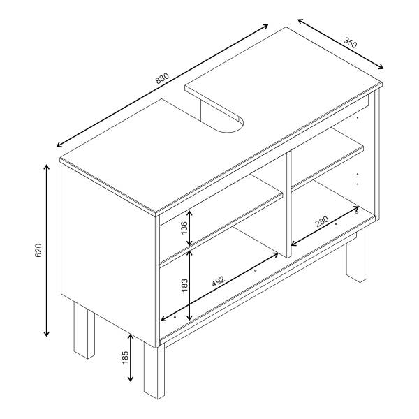 Massiver Waschbeckenunterschrank CAVA Pinie massiv - Pinie Natur