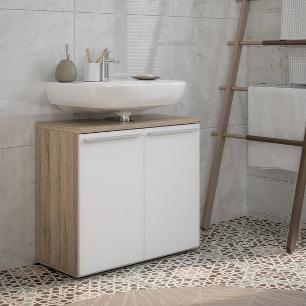 Meuble sous-vasque Pudsey Imitation chêne bianco / Blanc