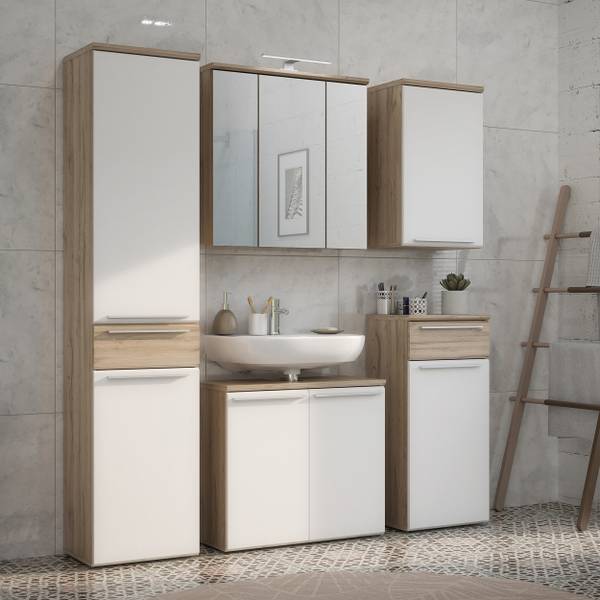 Meuble sous-vasque Pudsey Imitation chêne bianco / Blanc