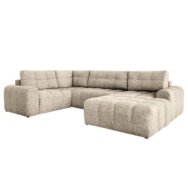 Wohnlandschaft LILU Strukturstoff Purna: Creme - Schwarz - Ecke davorstehend links