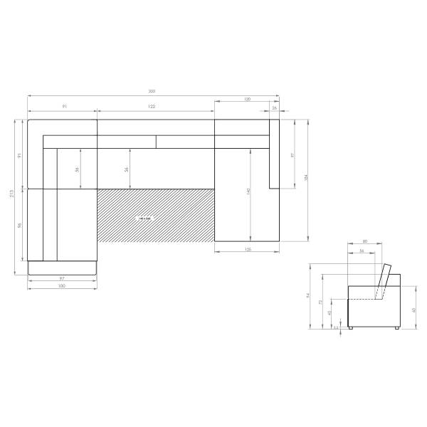 Wohnlandschaft LILU Strukturstoff Purna: Creme - Schwarz - Ecke davorstehend links