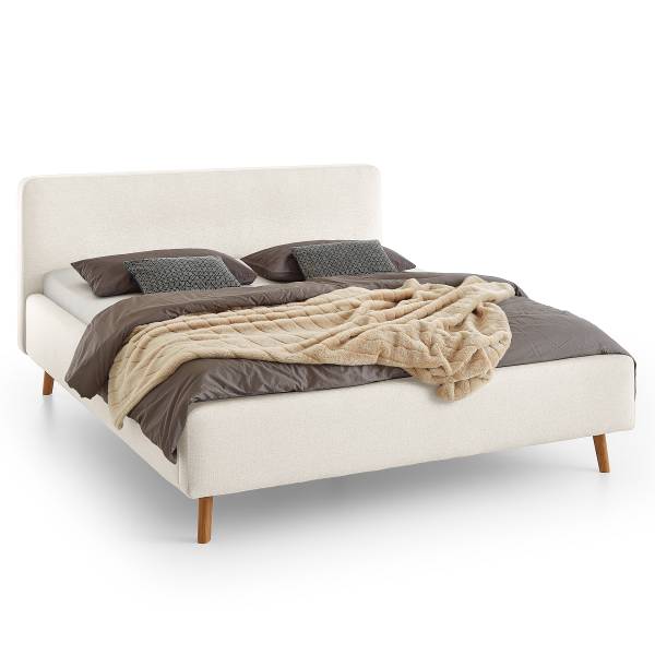 Polsterbett MATTIS Flachgewebe Norana: Creme - 180 x 200cm - Mit Lattenrost