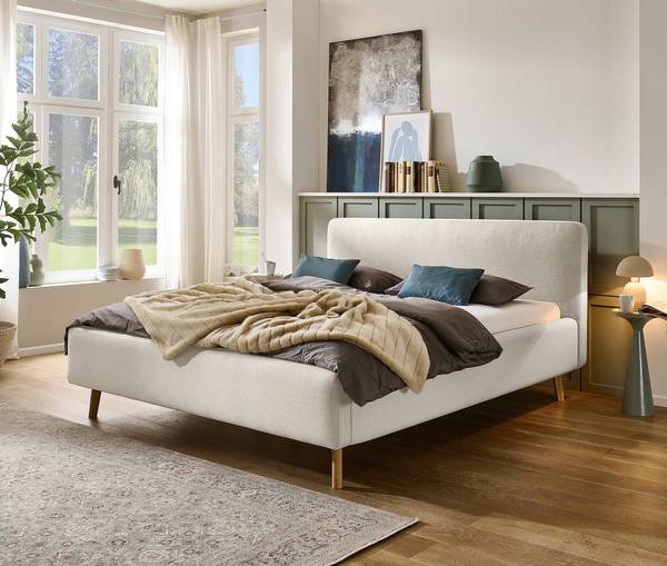 Polsterbett MATTIS Flachgewebe Norana: Creme - 180 x 200cm - Mit Lattenrost