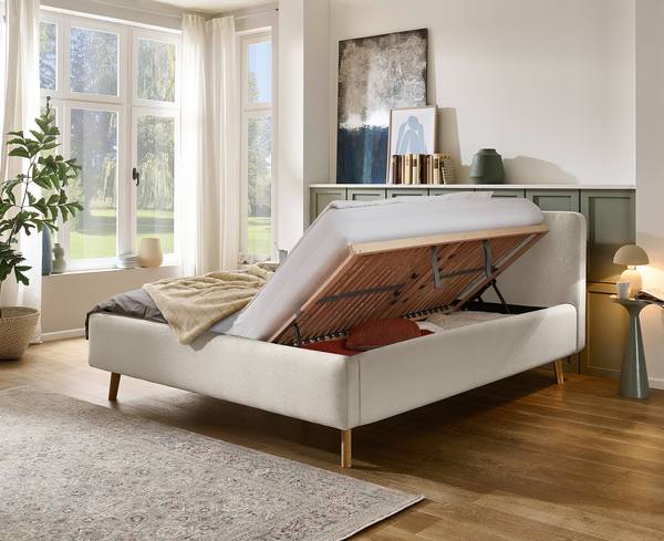 Polsterbett MATTIS Flachgewebe Norana: Creme - 180 x 200cm - Mit Lattenrost