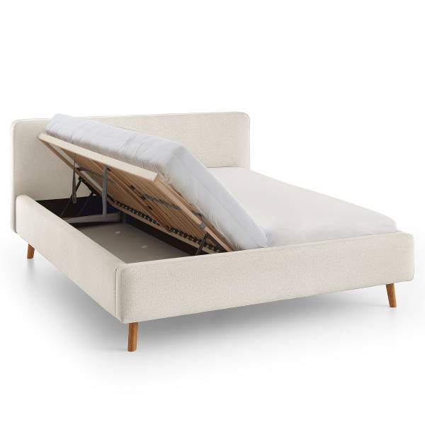 Polsterbett MATTIS Flachgewebe Norana: Creme - 180 x 200cm - Mit Lattenrost
