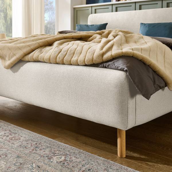 Polsterbett MATTIS Flachgewebe Norana: Creme - 180 x 200cm - Mit Lattenrost
