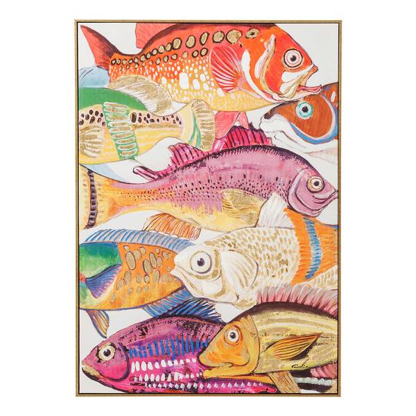 Leinwandbild Fish Meeting Typ B Multicolor - Baumwollstoff - Kaltschaum - 75 x 100 x 3.5 cm