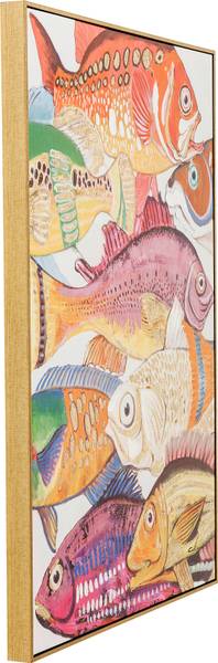 Leinwandbild Fish Meeting Typ B Multicolor - Baumwollstoff - Kaltschaum - 75 x 100 x 3.5 cm
