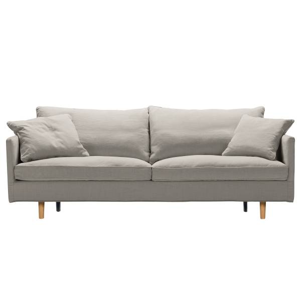 2-Sitzer Sofa AILLY mit Holzfüßen Flachgewebe Calea: Grau-Beige