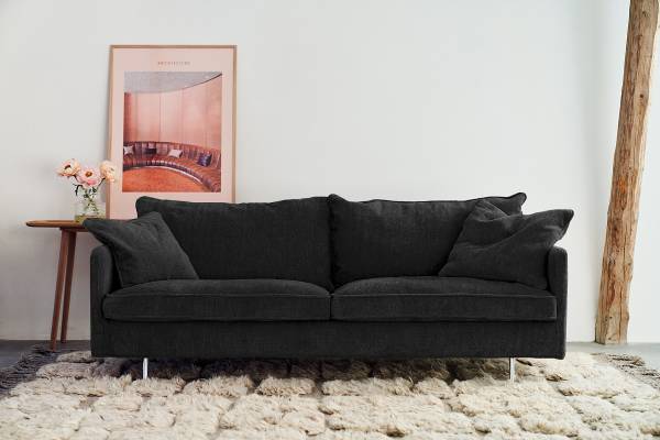 3-Sitzer Sofa AILLY mit Chromfüßen Chenille Skady: Anthrazit - Breite: 216 cm