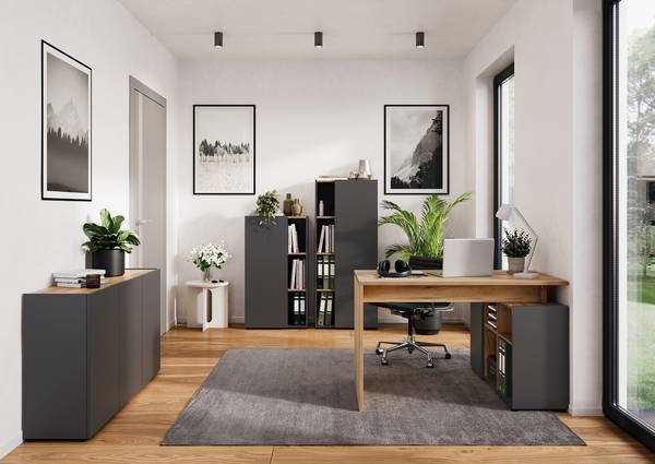 Armoire à dossiers Adrano 110 cm Gris gaphite / Imitation chêne