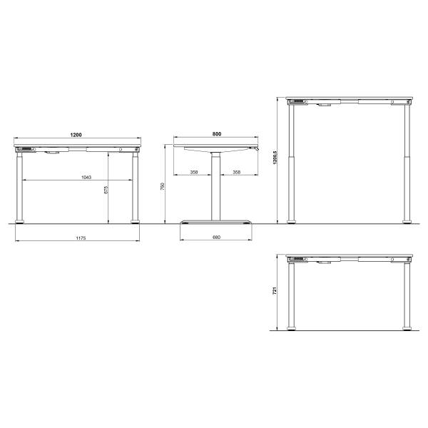 Bureau réglable Bedano - Type A Graphite - Largeur : 120 cm