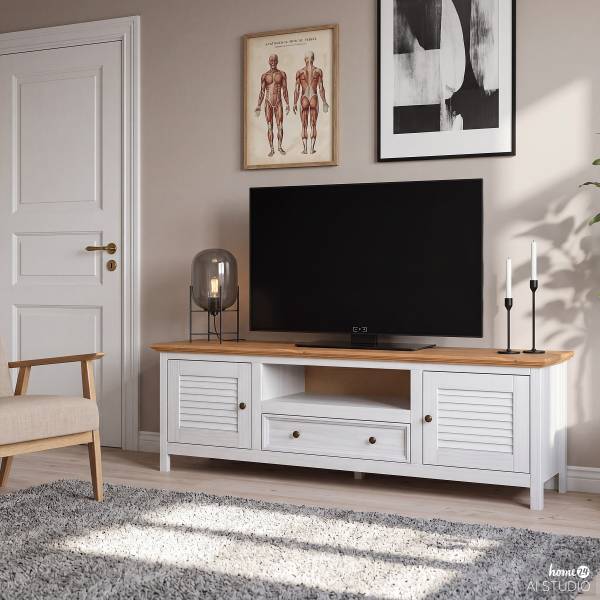 Meuble TV massif FINCA VENTA 180 cm Epicéa blanc