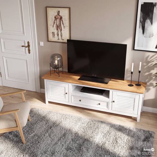 Meuble TV massif FINCA VENTA 180 cm Epicéa blanc