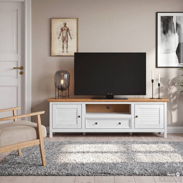 Meuble TV massif FINCA VENTA 180 cm Epicéa blanc