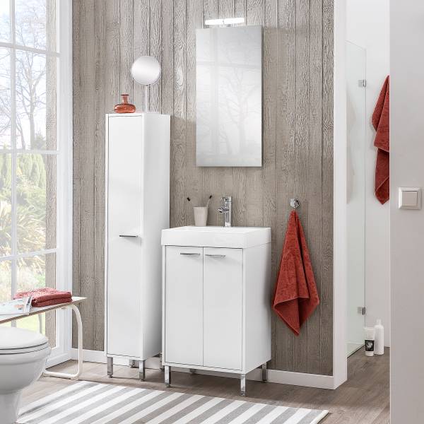 Midischrank Leburn Kreideweiß /  Silberfichte Dekor - Matt Hellbeige