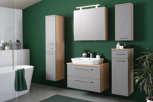 Hochschrank Mucuse Grau / Eiche Hell Dekor