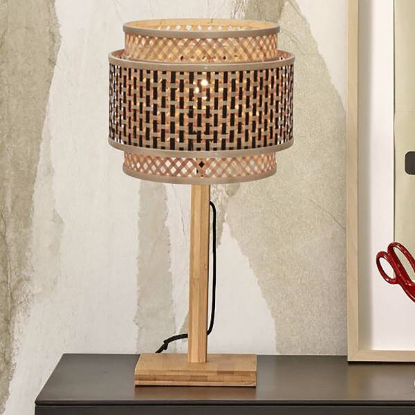 Tischleuchte Bhutan Beige - Bambus - 22 x 40 x 22 cm
