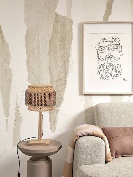 Tischleuchte Bhutan Beige - Bambus - 22 x 40 x 22 cm