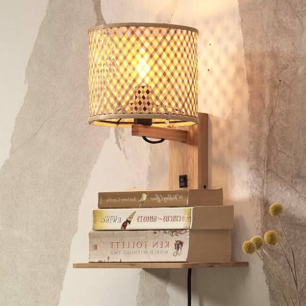 Wandleuchte Java Beige - Bambus - 30 x 25 x 22 cm