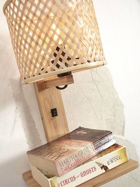 Wandleuchte Java Beige - Bambus - 30 x 25 x 22 cm