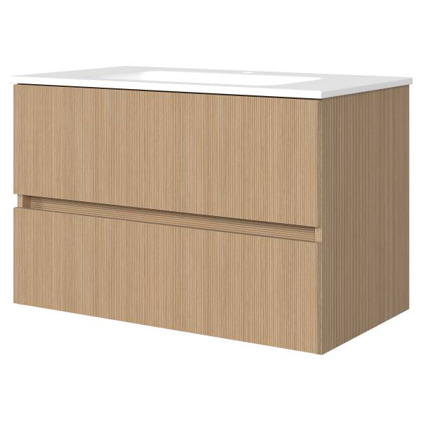 Badkamerset EVERNDEN 2-delig wastafel keramiek - lichte eikenhouten look