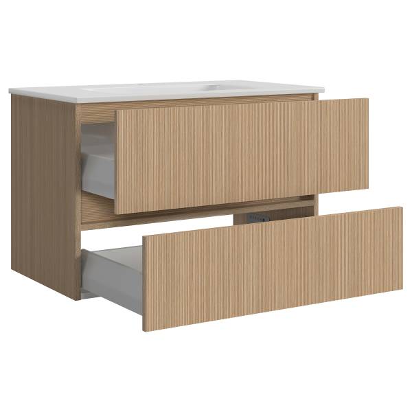 Badkamerset EVERNDEN 2-delig wastafel keramiek - lichte eikenhouten look