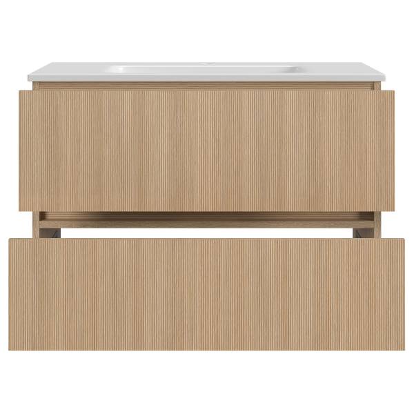 Badkamerset EVERNDEN 2-delig wastafel keramiek - lichte eikenhouten look