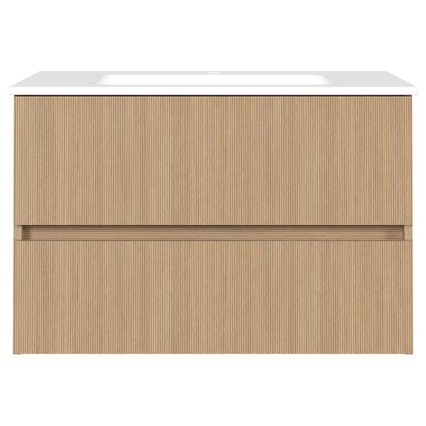 Badkamerset EVERNDEN 2-delig wastafel keramiek - lichte eikenhouten look