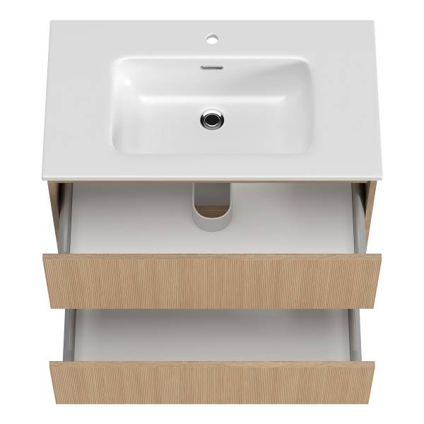 Badkamerset EVERNDEN 2-delig wastafel keramiek - lichte eikenhouten look