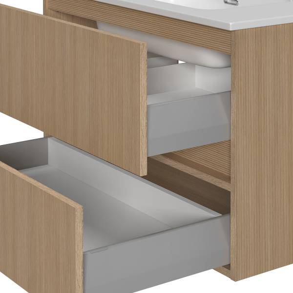 Badkamerset EVERNDEN 2-delig wastafel keramiek - lichte eikenhouten look