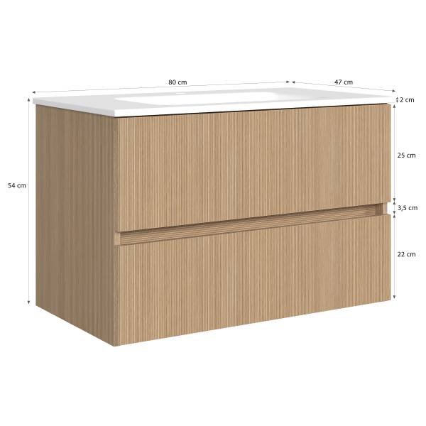 Badkamerset EVERNDEN 2-delig wastafel keramiek - lichte eikenhouten look