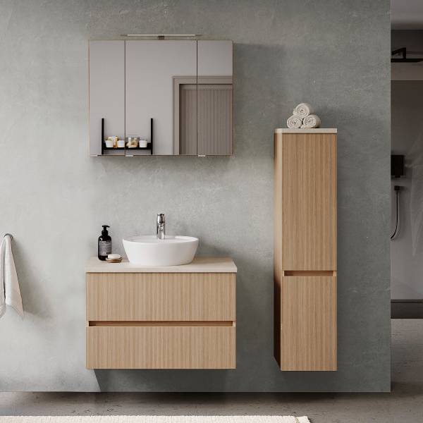 Badset EVERNDEN 3-teilig Kombi C Keramik - Eiche hell Dekor / Sandstein Optik