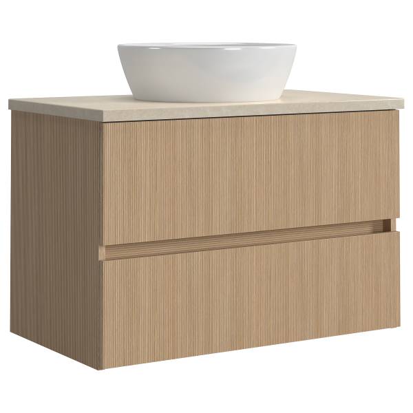 Badkamerset EVERNDEN 3-delig combi F keramiek - lichte eikenhouten look/zandsteen look