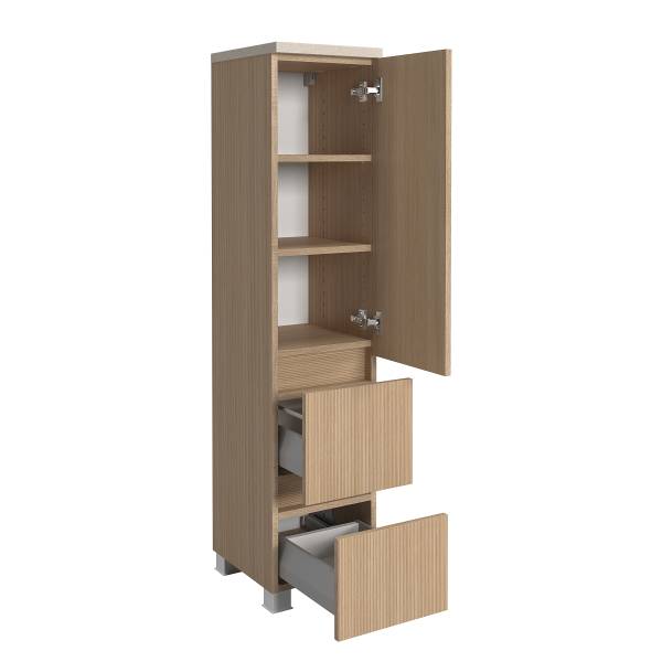 Badkamerset EVERNDEN 3-delig combi F keramiek - lichte eikenhouten look/zandsteen look