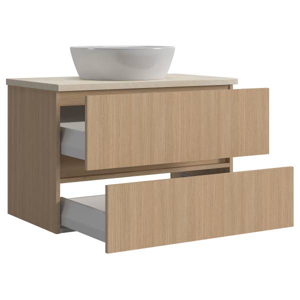 Badkamerset EVERNDEN 3-delig combi F keramiek - lichte eikenhouten look/zandsteen look