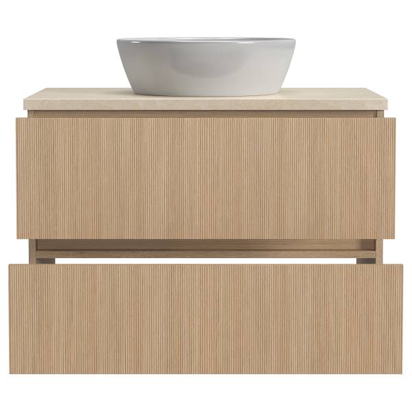 Badkamerset EVERNDEN 3-delig combi F keramiek - lichte eikenhouten look/zandsteen look