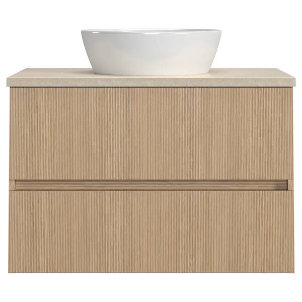 Badkamerset EVERNDEN 3-delig combi F keramiek - lichte eikenhouten look/zandsteen look